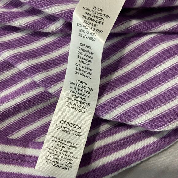 Chicos 2 Light Sweater Womens L Purple Striped Crew Neck Long Sleeves Stretch - Picture 9 of 12